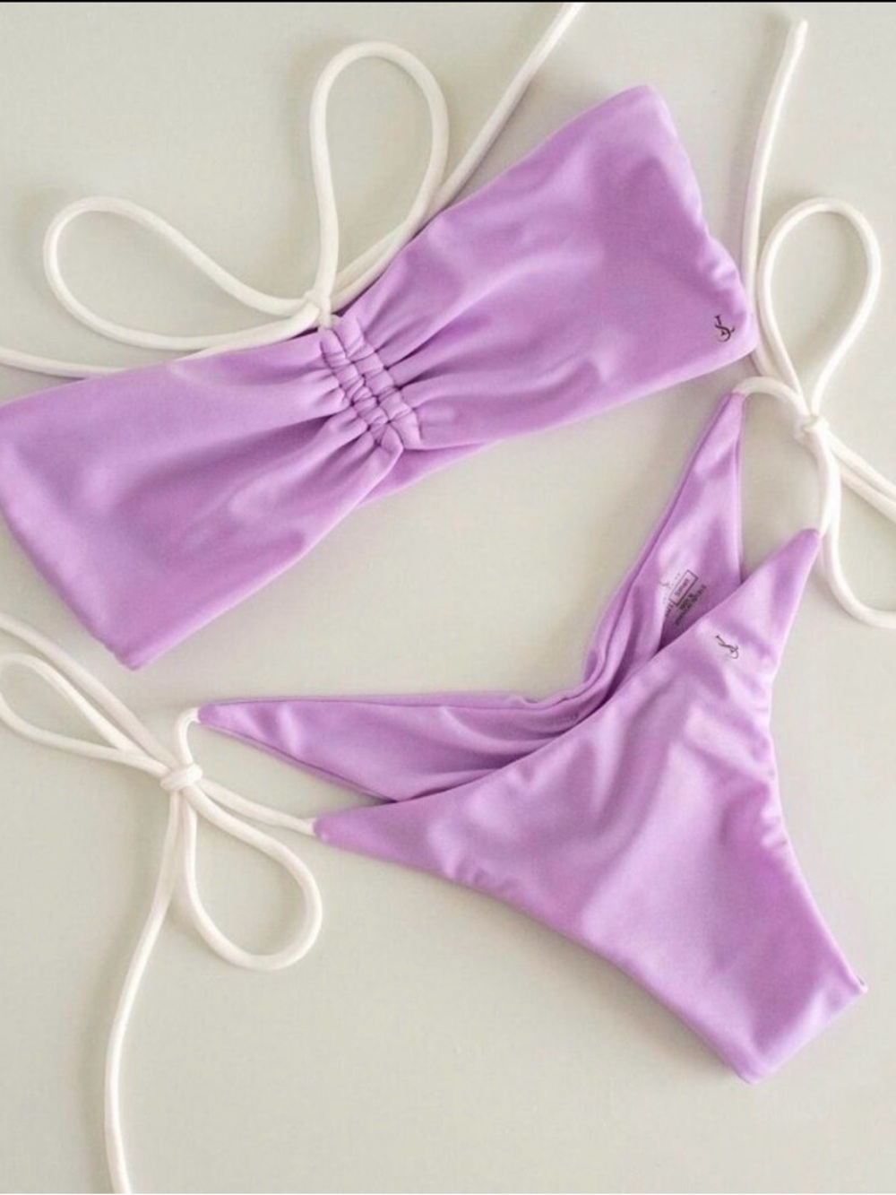 Lavender Bandeau & Tie-Side Bikini Set with White Straps